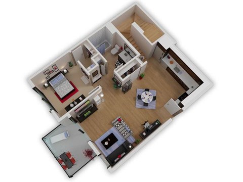Floor plan for 1 bed, 1 bath, 725 sqft